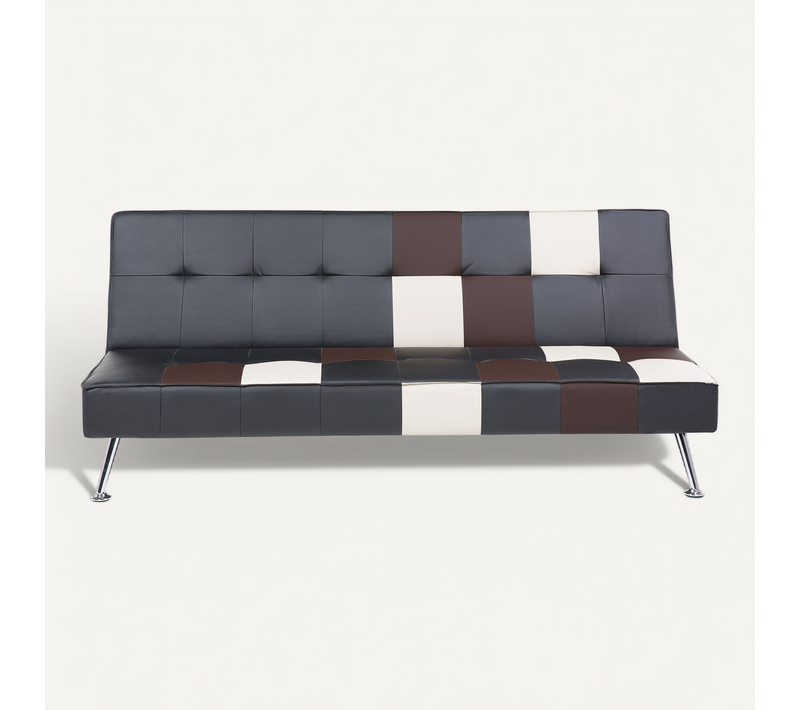 Canapé Convertible 3 Places Patchwork En Cuir Pu Noir Et Beige Olsker