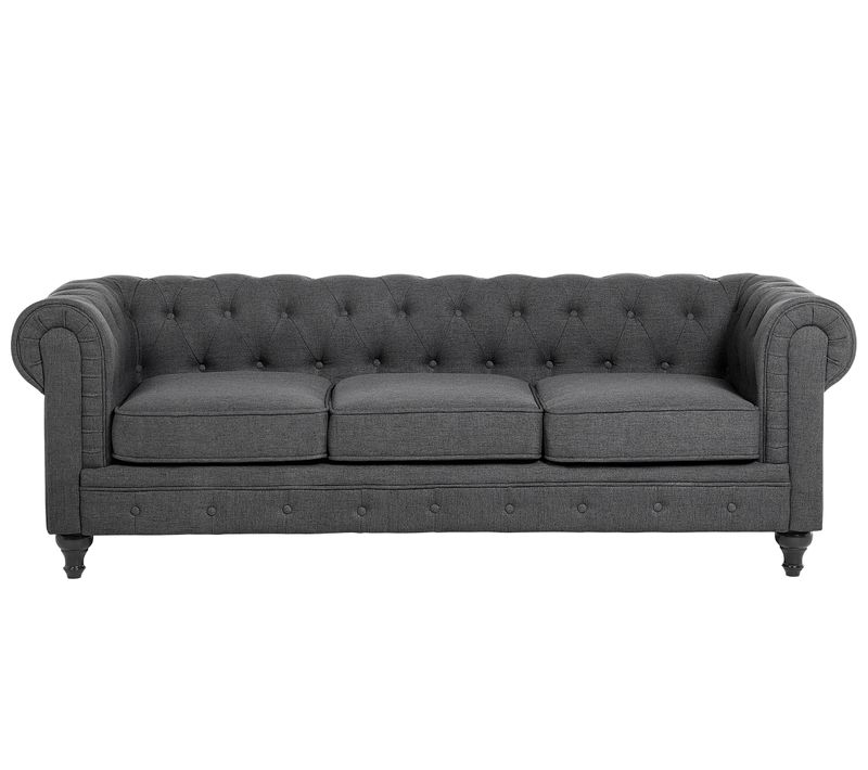 Canapé En Tissu Gris 3 Places Chesterfield