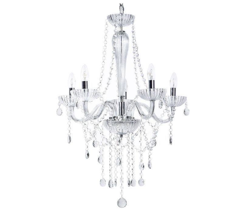 Lustre Argenté En Verre Et Cristal 5 Ampoules Locone