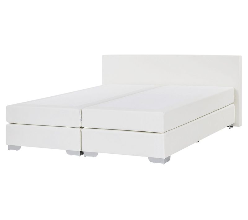 Lit Boxspring En Cuir Pu Blanc 160x200 Cm President