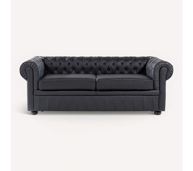 Canapé 3 Places En Cuir Noir Chesterfield