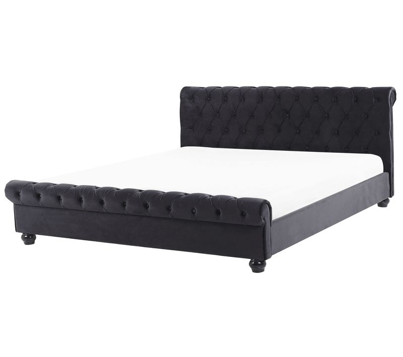 Lit Avec Sommier Velours Avallon 180 X 200 Cm Noir