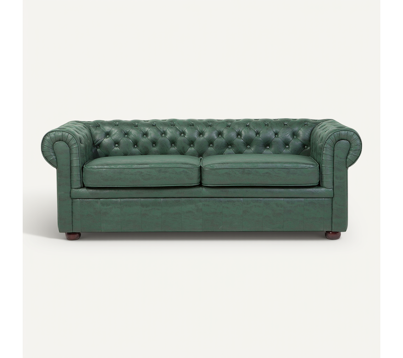 Canapé 3 Places En Cuir Pu Vert Chesterfield