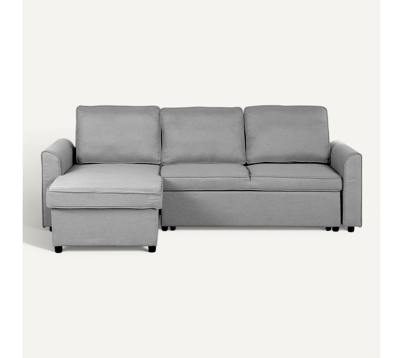 Canapé Angle Côté Droit Convertible En Tissu Gris Clair 3 Places Nesna