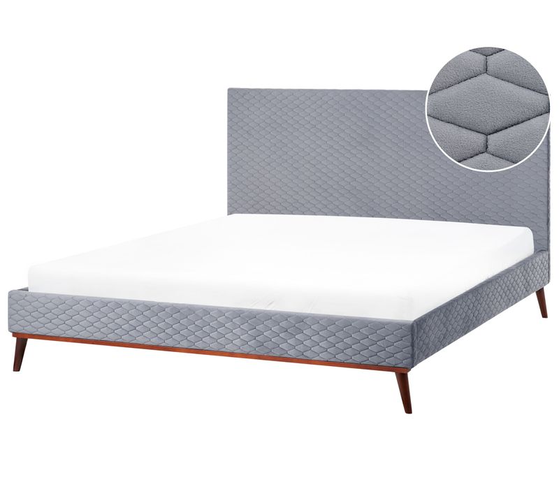 Lit Avec Sommier Velours Bayonne 180 X 200 Cm Gris Clair