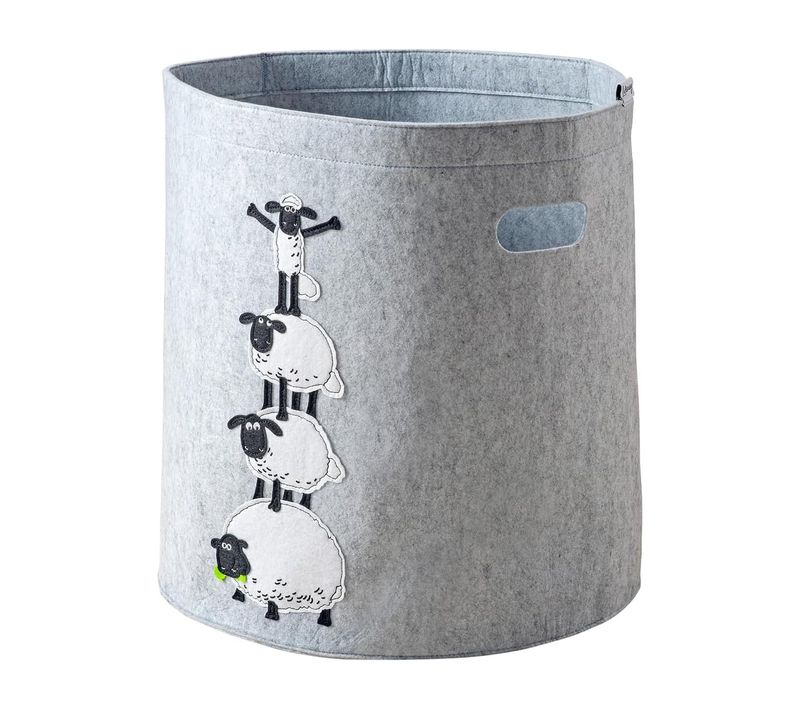 Panier à Linge Sale Gris En Feutre Motif 4 Moutons Lifeney Shaun Le Mouton