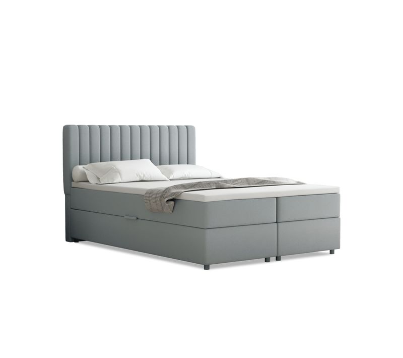 Lit Boxspring 140x200 Confortable Everest Avec Tiroir Et Surmatelas - Gris clair