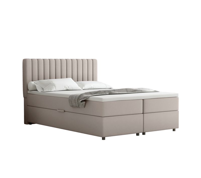 Lit Boxspring 140x200 Confortable Everest Avec Tiroir Et Surmatelas - Beige