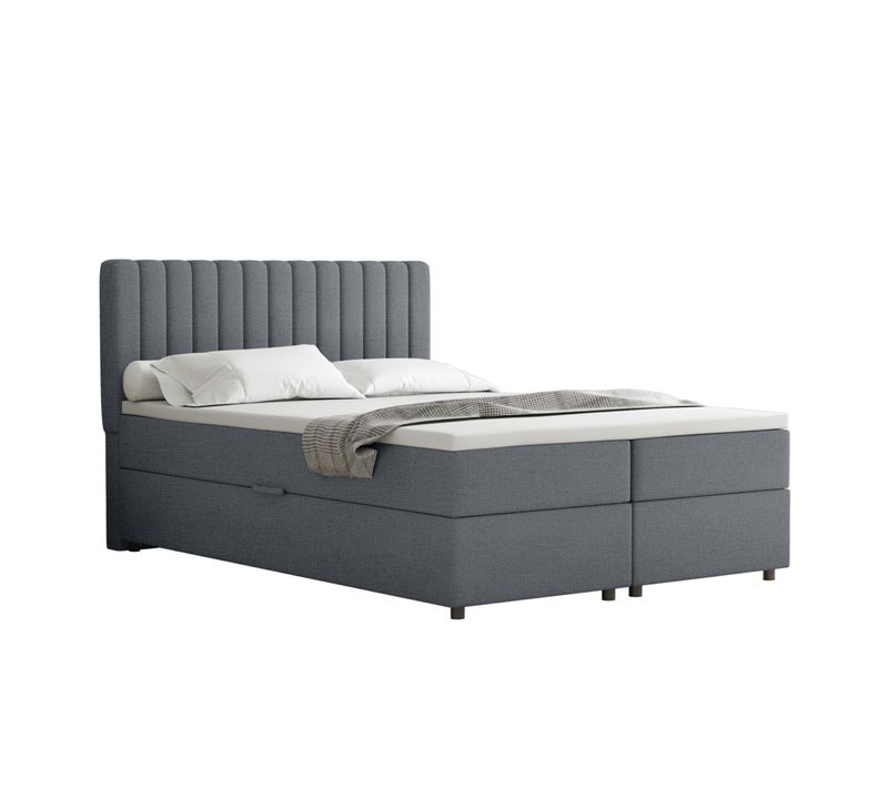 Lit Boxspring 140x200 Confortable Everest Avec Tiroir Et Surmatelas - Gris
