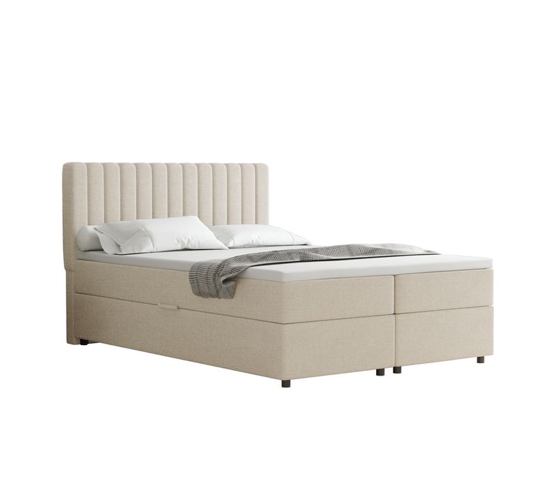 Lit Boxspring 140x200 Confortable Everest Avec Tiroir Et Surmatelas - Beige