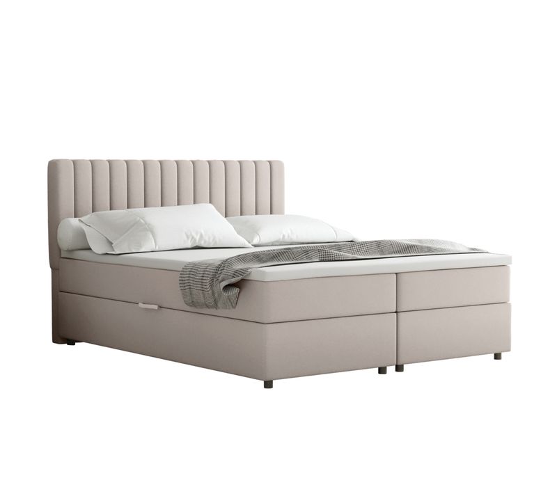 Lit Boxspring 160x200 Confortable Everest Avec Tiroir Et Surmatelas - Beige