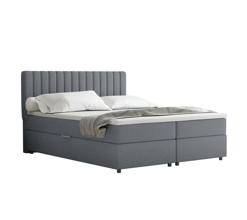 Lit Boxspring 160x200 Confortable Everest Avec Tiroir Et Surmatelas - Gris