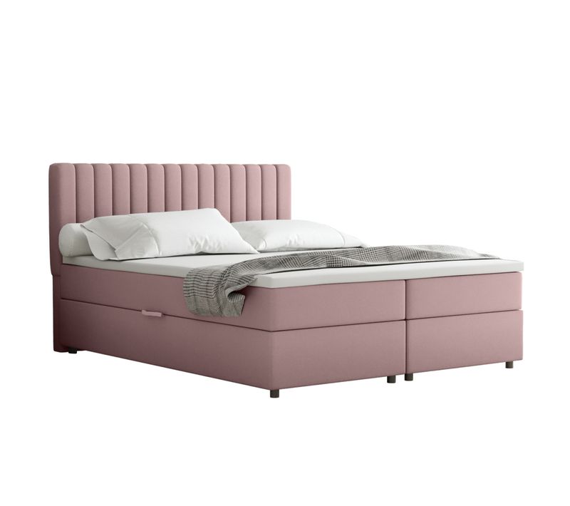 Lit Boxspring 160x200 Confortable Everest Avec Tiroir Et Surmatelas - Rose