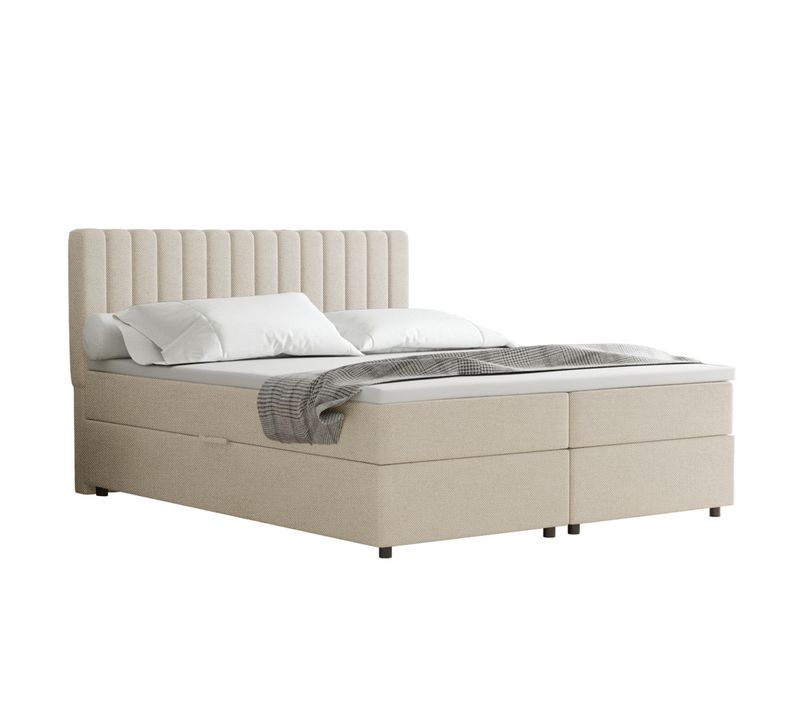 Lit Boxspring 160x200 Confortable Everest Avec Tiroir Et Surmatelas - Beige