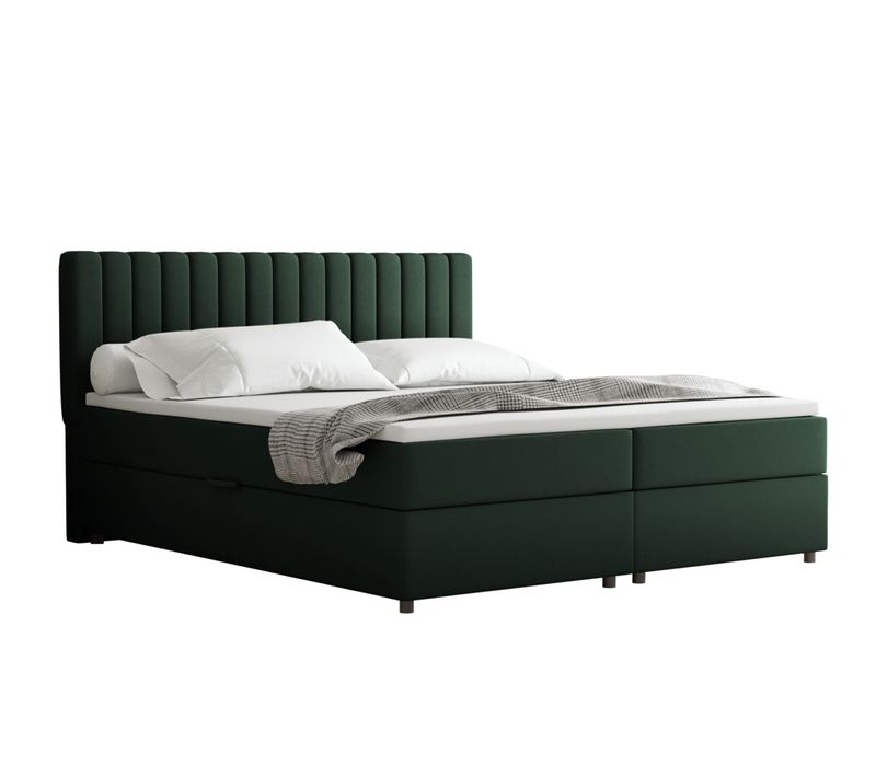 Lit Boxspring 180x200 Confortable Everest Avec Tiroir Et Surmatelas - Vert sapin