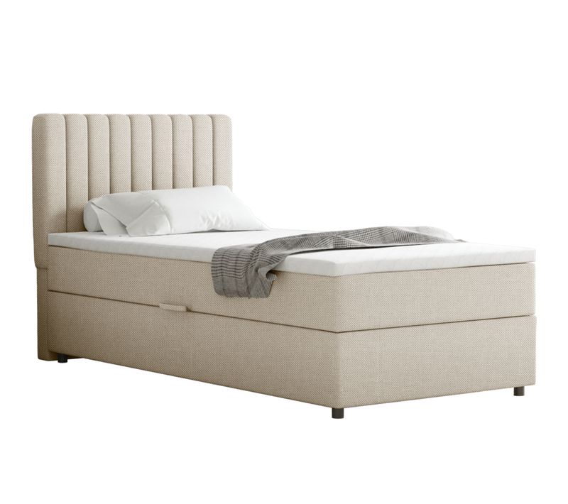 Lit Boxspring 90x200 Confortable Everest Avec Tiroir Et Surmatelas - Beige