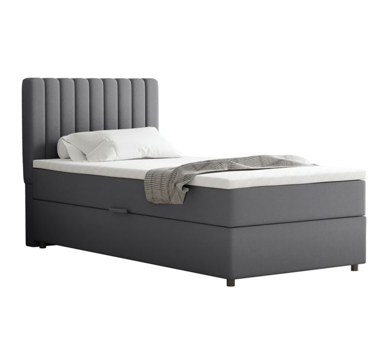 Lit Boxspring 90x200 Confortable Everest Avec Tiroir Et Surmatelas - Gris foncé
