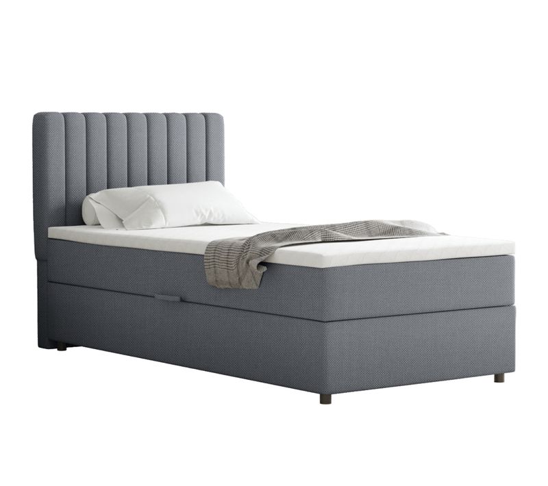 Lit Boxspring 90x200 Confortable Everest Avec Tiroir Et Surmatelas - Gris