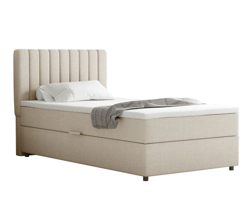 Lit Boxspring 100x200 Confortable Everest Avec Tiroir Et Surmatelas - Beige