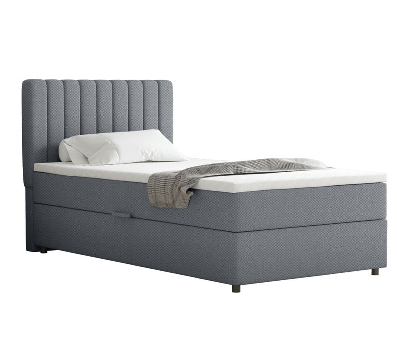 Lit Boxspring 100x200 Confortable Everest Avec Tiroir Et Surmatelas - Gris