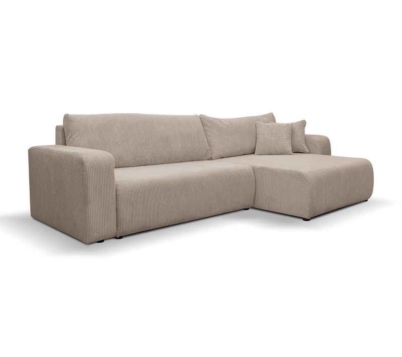Canapé D'angle Luna XL Avec Fonction Couchage Et Coffre De Rangement Beige Tissu Cordé