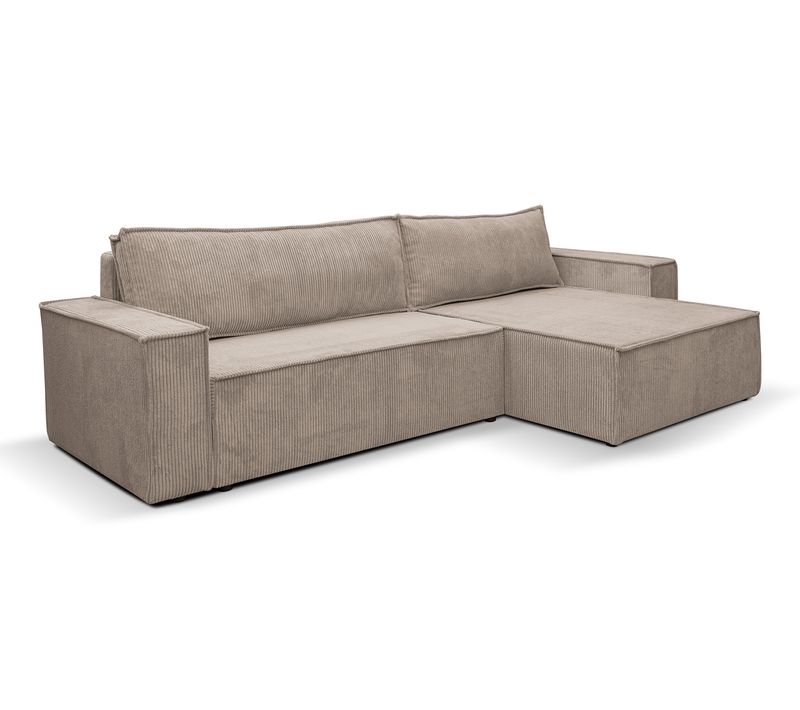 Canapé D'angle Hugo XL Avec Fonction Couchage Et Coffre De Rangement Beige Tissu Cordé