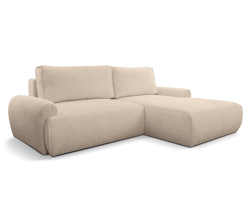 Canapé D'angle Moon Avec Fonction Couchage Et Coffre De Rangement, Marron Clair, Tissu Bouclé