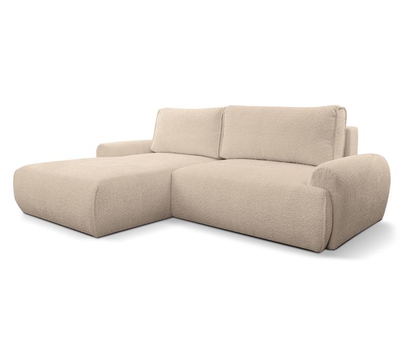 Canapé D'angle Moon Avec Fonction Couchage Et Coffre De Rangement, Marron Clair, Tissu Bouclé