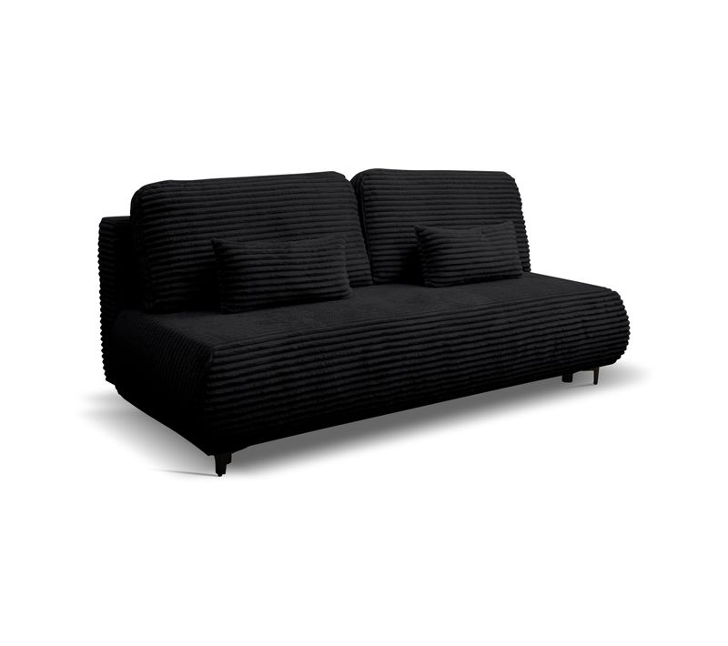 Canapé-lit Etna, Canapé Avec Fonction Couchage Et Coffre De Rangement, Noir, Tissu Cordé