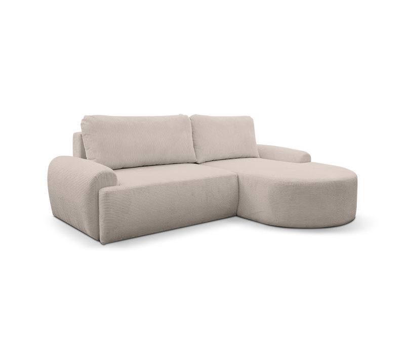 Canapé D'angle Dream Cord Avec Fonction Couchage Et Coffre De Rangement, Beige, Tissu Cordé
