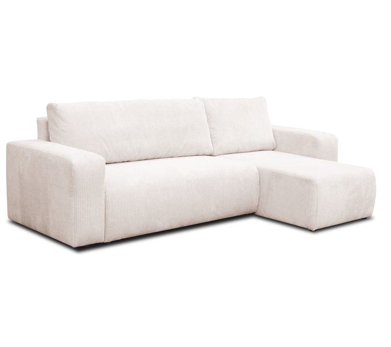 Canapé D'angle Luna L Avec Fonction De Couchage Et Coffre De Rangement, Beige, Tissu Cordé