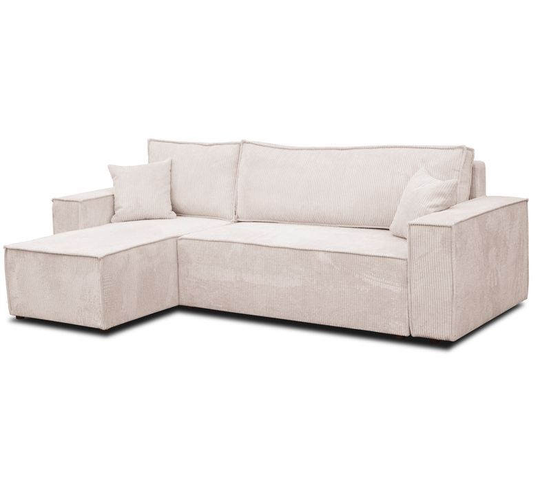 Canapé D'angle Hugo L Avec Fonction Couchage Et Coffre De Rangement, Beige, Tissu Cordé