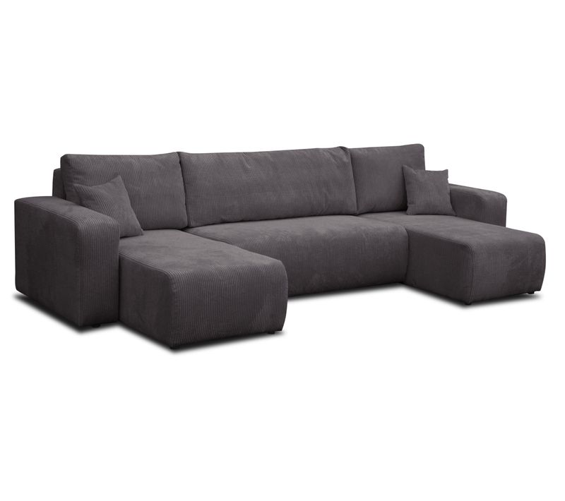 Luna Canapé En Forme De U Avec Fonction Couchage Et Coffre De Rangement, Gris Foncé, Velours Côtelé