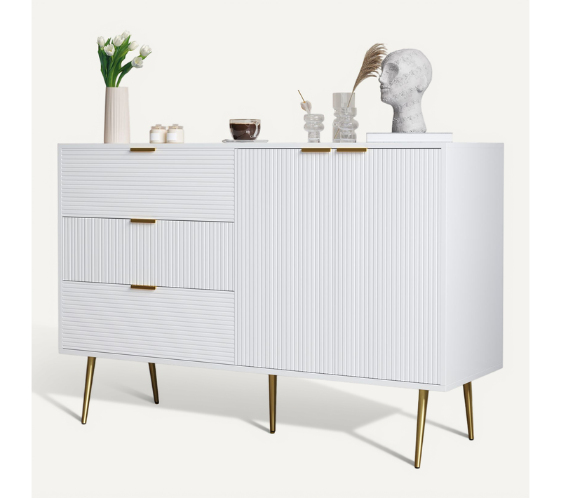 Buffet Meuble Cuisine Rangement Meuble De Rangement Avec 3 Tiroirs, Étagères Réglables