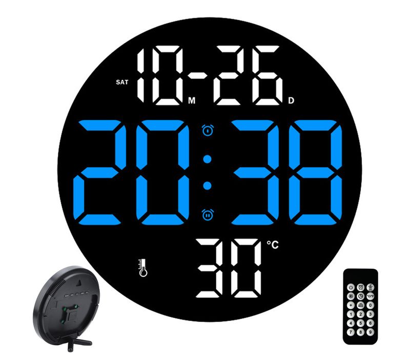Horloge Murale LED Numérique Multifonction Bleu Grand Affichage Télécommande USB