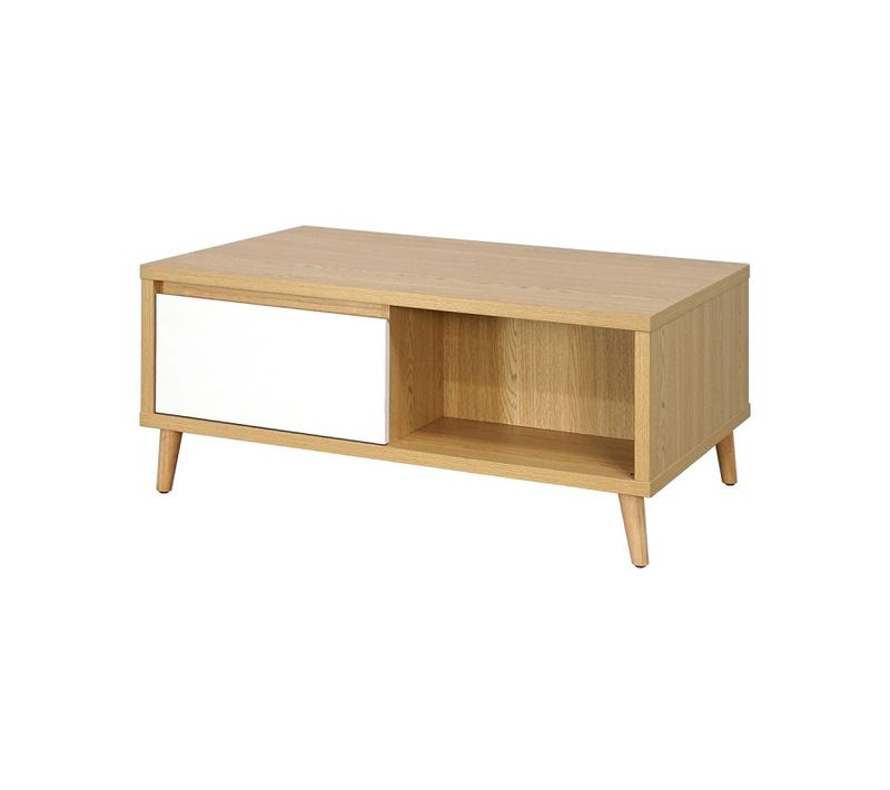 Table Basse 2 Tiroirs Pier Blanc Crème / Effet Bois