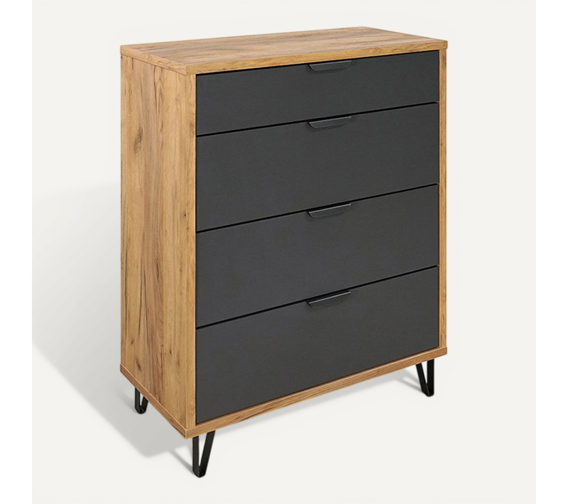 Commode 4 Tiroirs Naturel Et Gris Harry