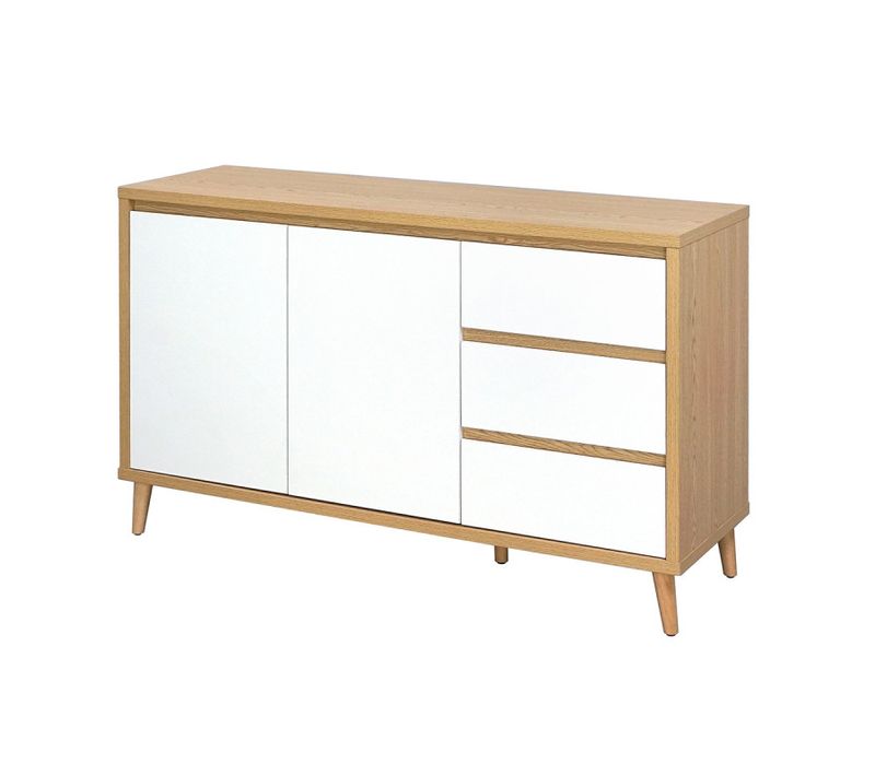 Buffet 2 Portes 3 Tiroirs Pier Blanc Crème / Effet Bois