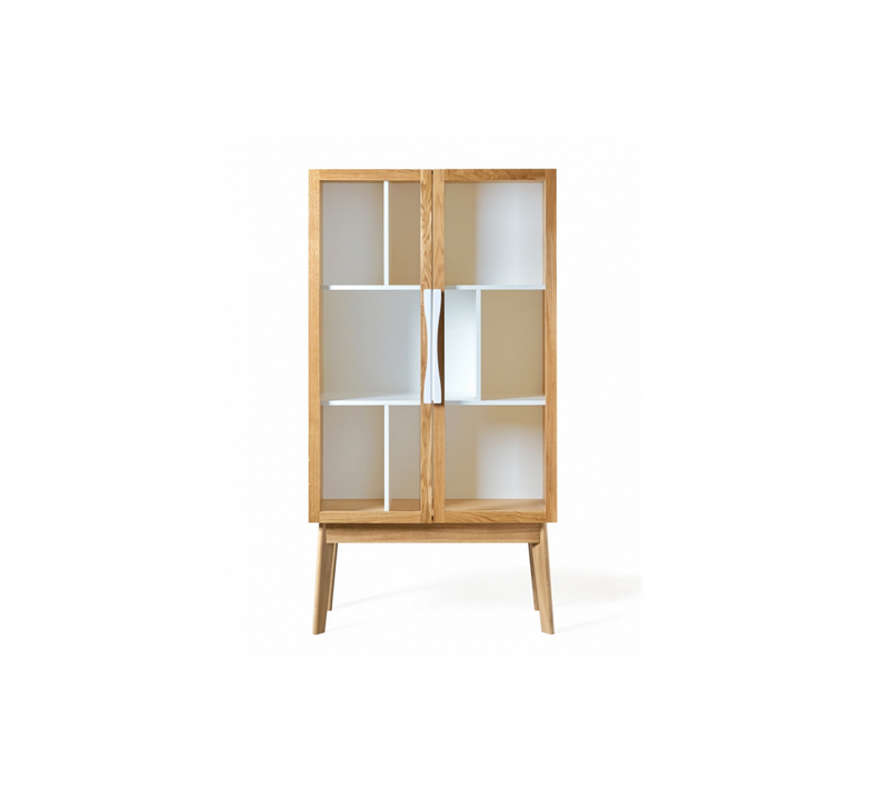 Vitrine Scandinave Colorée En Bois 2 Portes Vitrées 2 Tablettes - Avalon