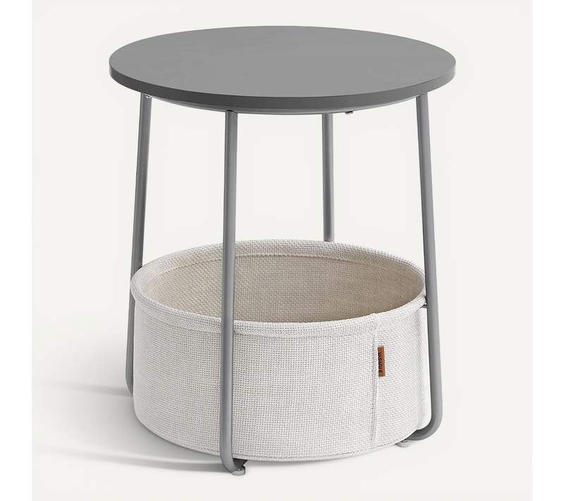 Table Basse Ronde Avec Panier Gris - Compacte Et Moderne