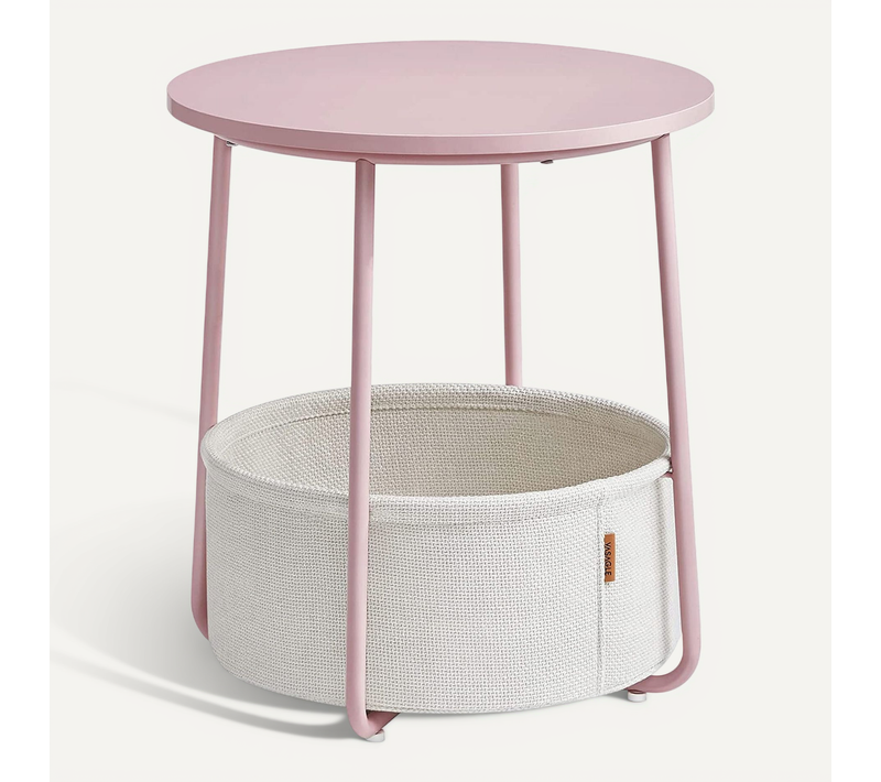 Table Basse Ronde Avec Panier - Rose - Table De Chevet