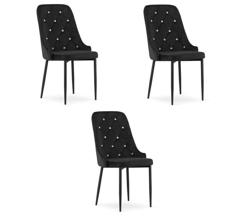 Chaise De Salle à Manger Lot De 3 Remi Siège Noir, Siège En Velours, Pieds De Nivellement Réglables
