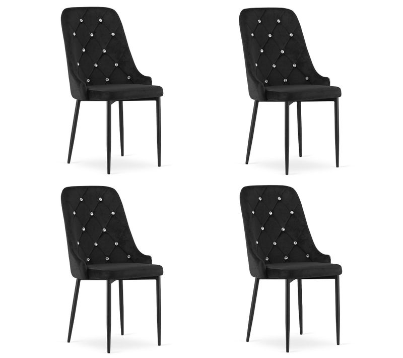 Chaise De Salle à Manger Lot De 4 Remi Siège Noir, Siège En Velours, Pieds De Nivellement Réglables