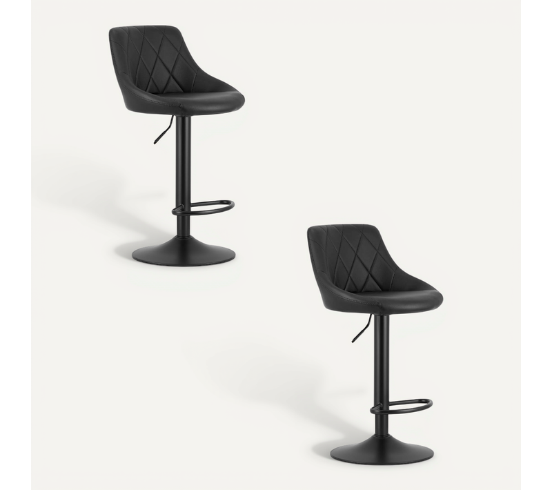 Tabouret De Bar Lot De 2 Daka Eco Siège Noir, Base Noire, Siège Pivotant Réglable En Hauteur