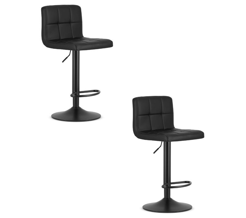 Tabouret De Bar Lot De 2 Haxu Eco Siège Noir, Base Noire, Hauteur Réglable Par Air Comprimé