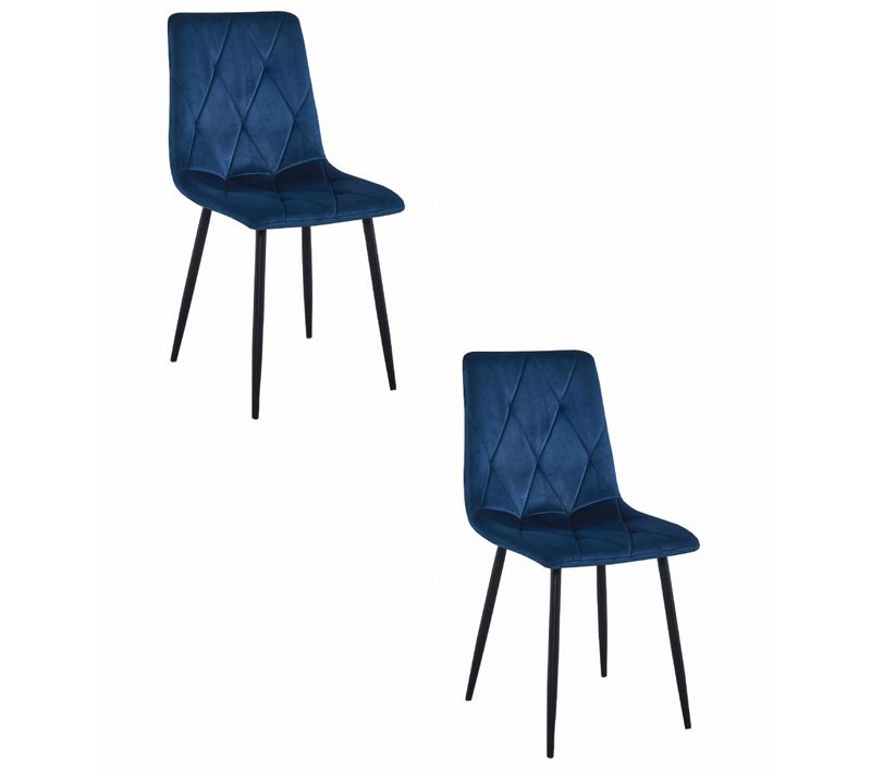 Chaise De Salle à Manger Lot De 2 Tyra Siège Bleu Marine, Jambes Noires, Siège Rembourré