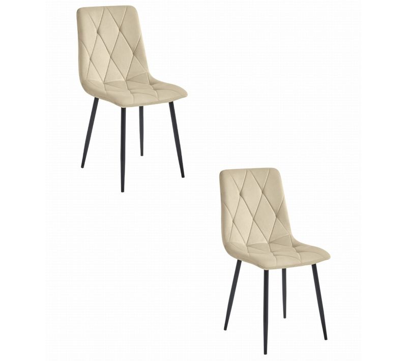 Chaise De Salle à Manger Lot De 2 Tyra Siège Beige Clair, Jambes Noires, Siège Rembourré