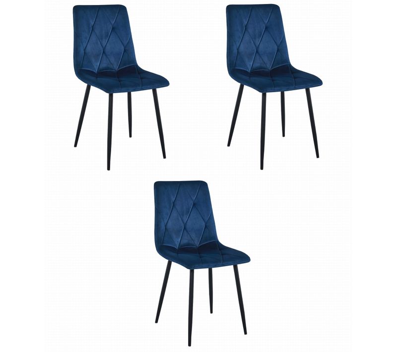 Chaise De Salle à Manger Lot De 3 Tyra Siège Bleu Marine, Jambes Noires, Siège Rembourré