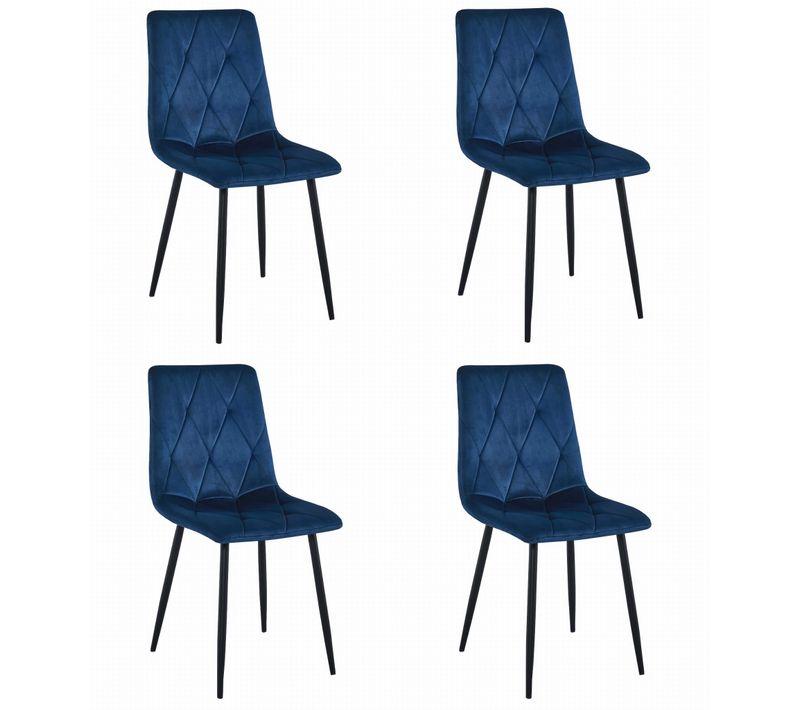 Chaise De Salle à Manger Lot De 4 Tyra Siège Bleu Marine, Jambes Noires, Siège Rembourré