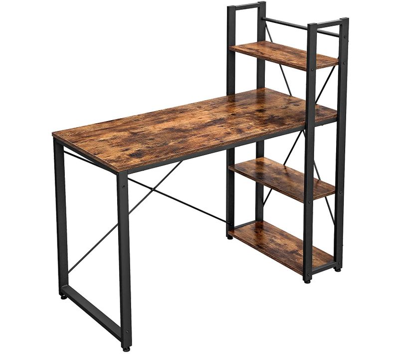 Bureau D'ordinateur, Style Rustique, En Aggloméré Et Acier